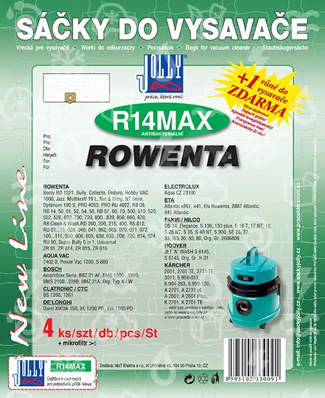 sáčky z mikrovlákna JOLLY R14 MAX, pro Eta, Rowenta, balení 4ks + vůně